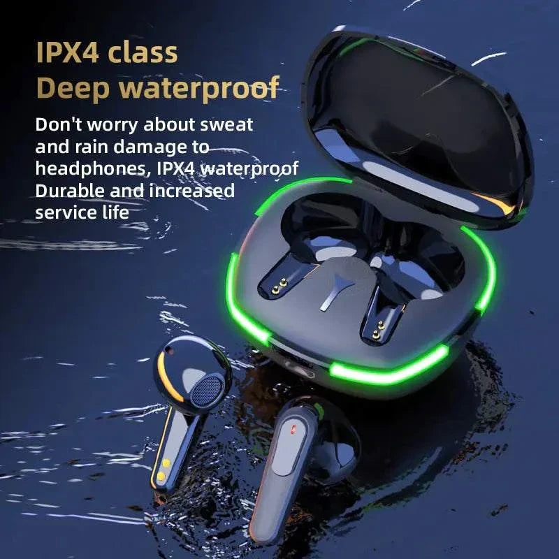 IPX4 waterproof wireless headphones in water, showcasing durability and sleek design.