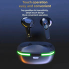 Wireless headphones with touch control, sleek design, and convenient operation.