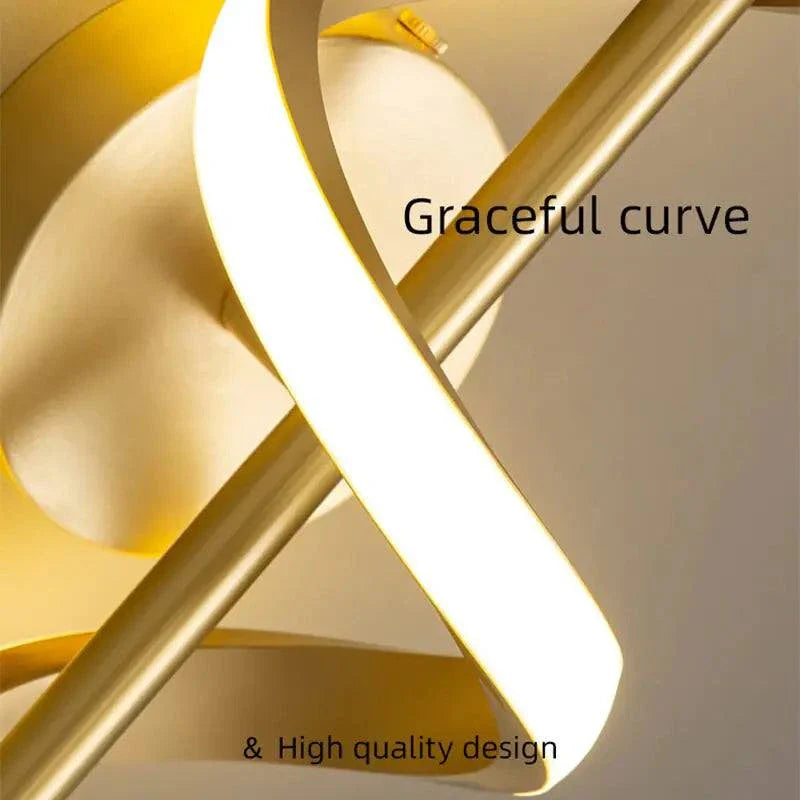 Nordic LED pendant light with graceful curve and high-quality design in opulent gold finish.