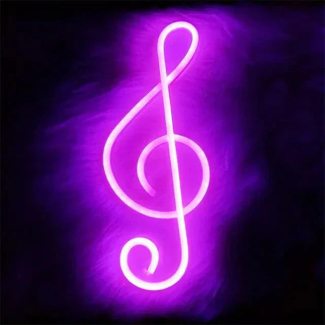 Neon Bar Light with music note design in pink.