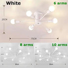 White iron Splatter Chandelier with 6, 8, or 10 arms, modern ceiling fixture.