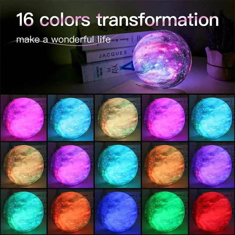 Galaxy Lamp with 16 color transformations, starry night sky projection, and adjustable lighting modes for a cosmic atmosphere.