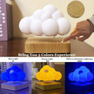 LED Floating Cloud Lamp with 3 Lighting Modes on wooden base, showcasing blue, warm, and simulated lighting effects.