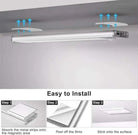 Easy installation of LED under counter lights with adhesive backing and magnetic strips.