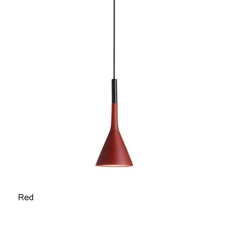 Red Funnel Pendant Light with sleek design and adjustable height.