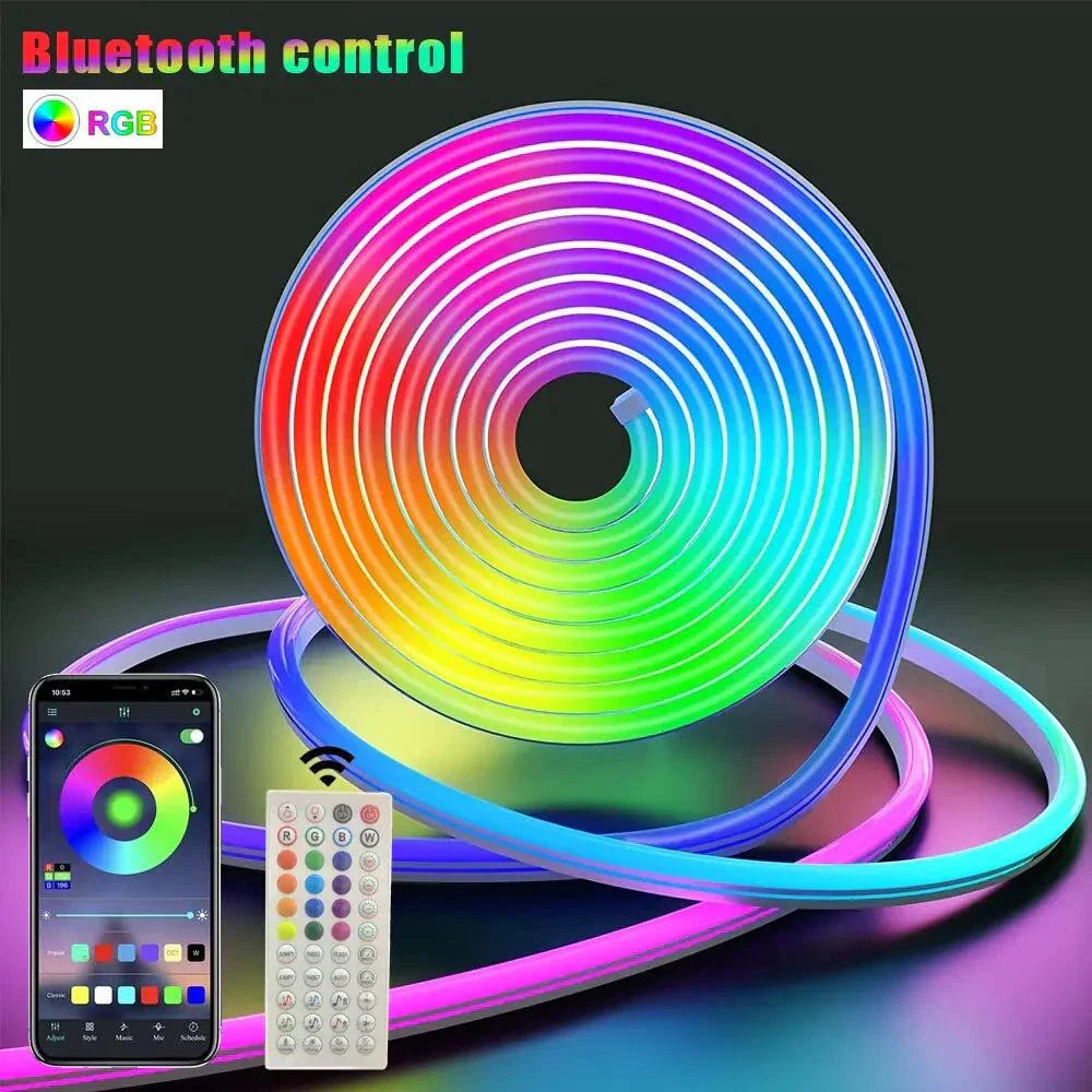 LED rope lights with vibrant colors and Bluetooth control.