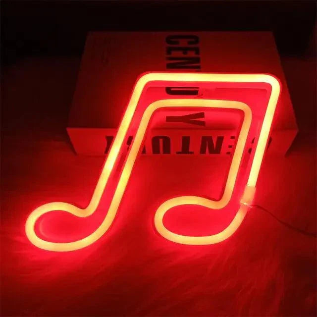 LED Neon Bar Lights with music note decor, vibrant ambiance, USB and battery-powered.