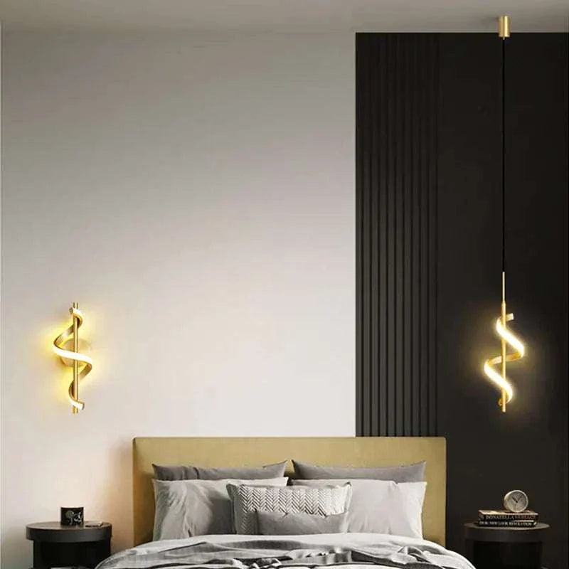 Nordic LED pendant lights illuminating modern bedroom with stylish design.