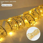 Golden ribbon with warm white LED lights, Ribbon Home Bows Christmas Lights.