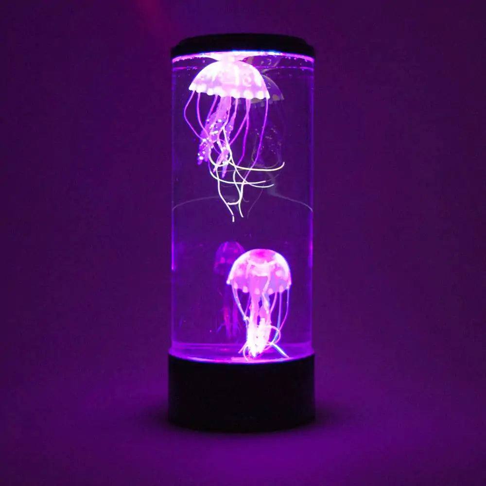 Jellyfish lamp with color-changing LED lights creating a tranquil ocean ambiance.