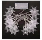 Snowflakes string fairy lights with PVC snowflakes, ideal for festive decor.