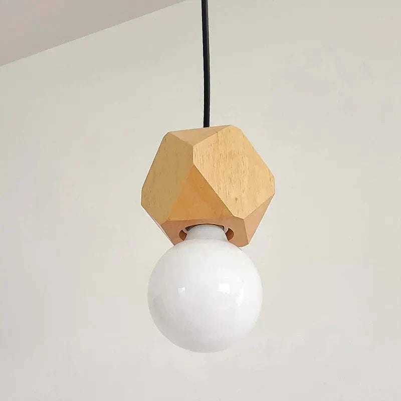 Wood pendant light with solid wood and metal design.