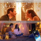 LED String Lights Christmas with music syncing and adjustable brightness, creating a romantic atmosphere.