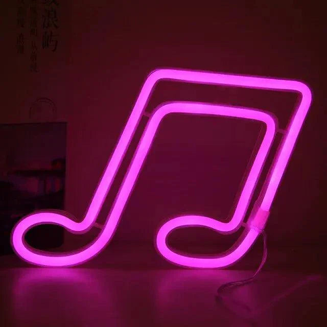 Neon Bar Lights with music note design, battery-powered LED decor.