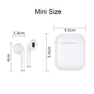 Mini size dimensions of I9s TWS wireless headphones and charging case.