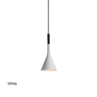 White funnel pendant light with sleek design, adds whimsy and charm to any space.